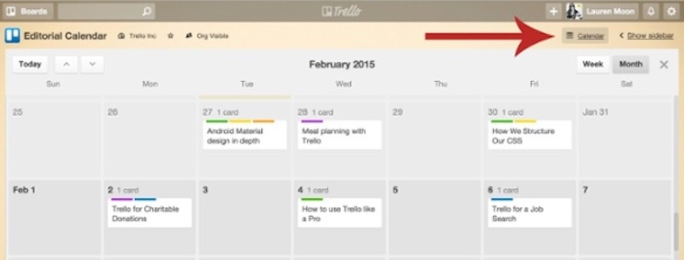 Trello Editorial calendar