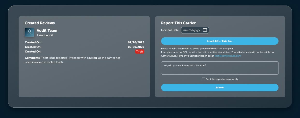 FreightGuard 411 Report Safety Reports from Carrier Vetting Software Platform