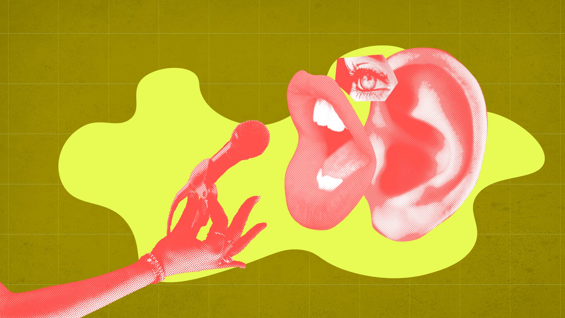 Colorful illustration of a mouth singing into a microphone