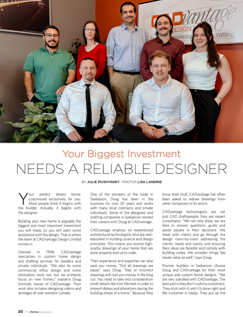 FineHomes Saskatoon Magazine Featuring CADVantage Design