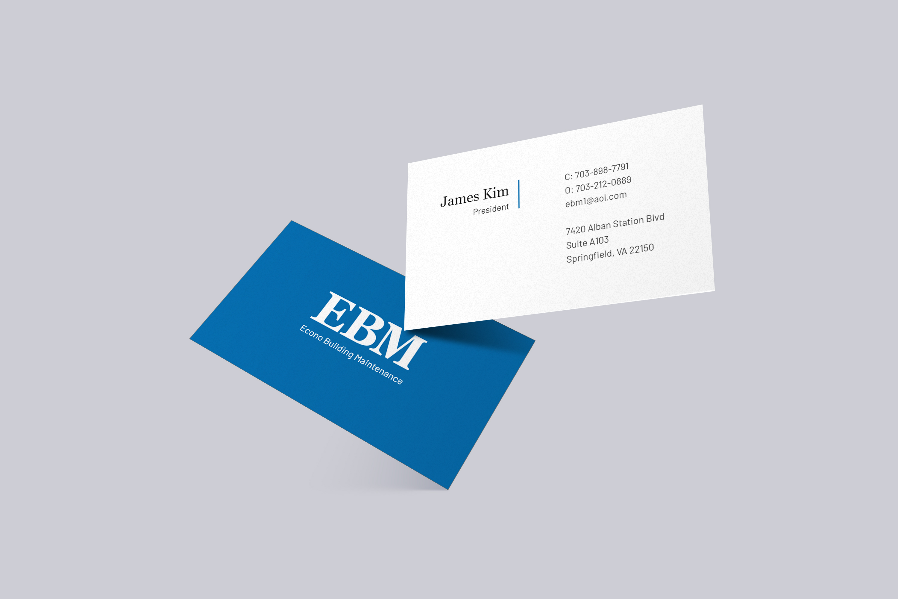 Business card mockups floating against a light grey background