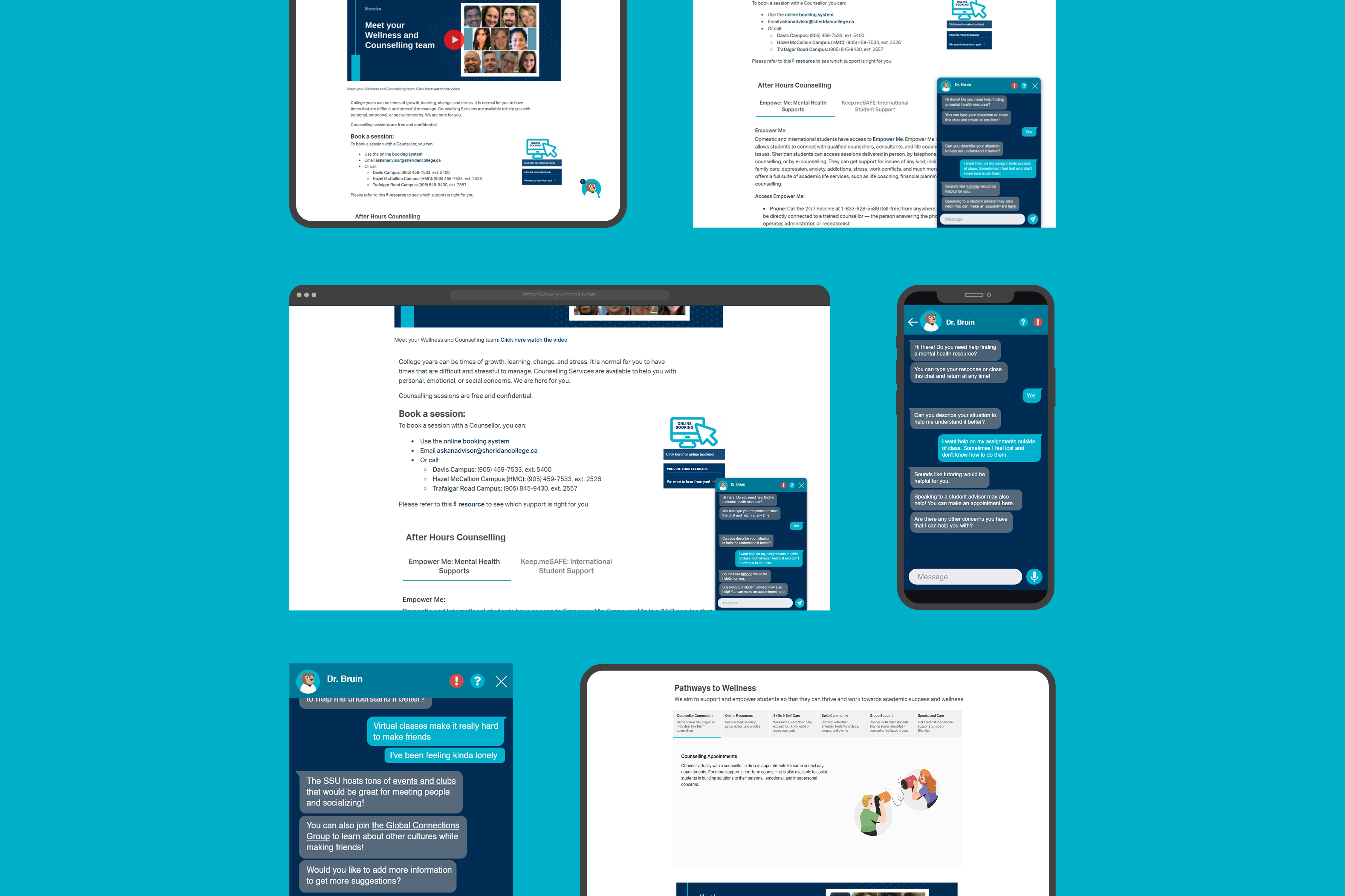 Different screens of Doctor Bruin on various platforms