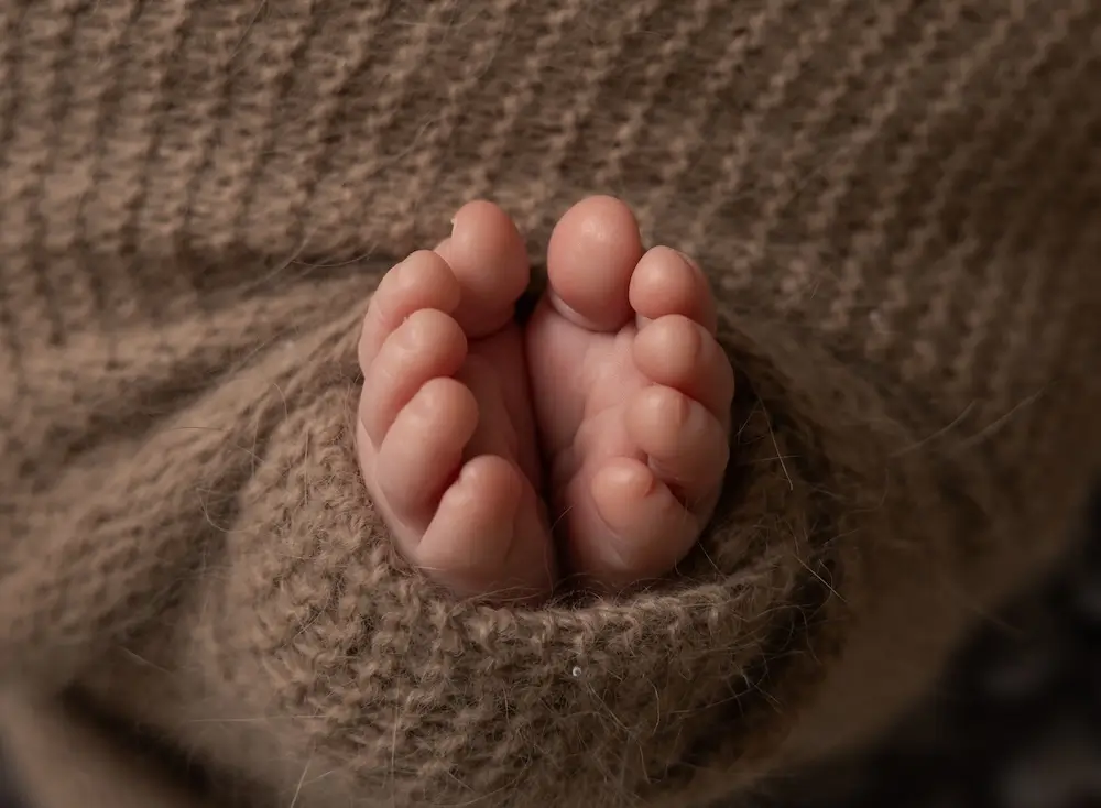Newborn baby toes wrapped in soft swaddle — newborn photography in Billings, MT