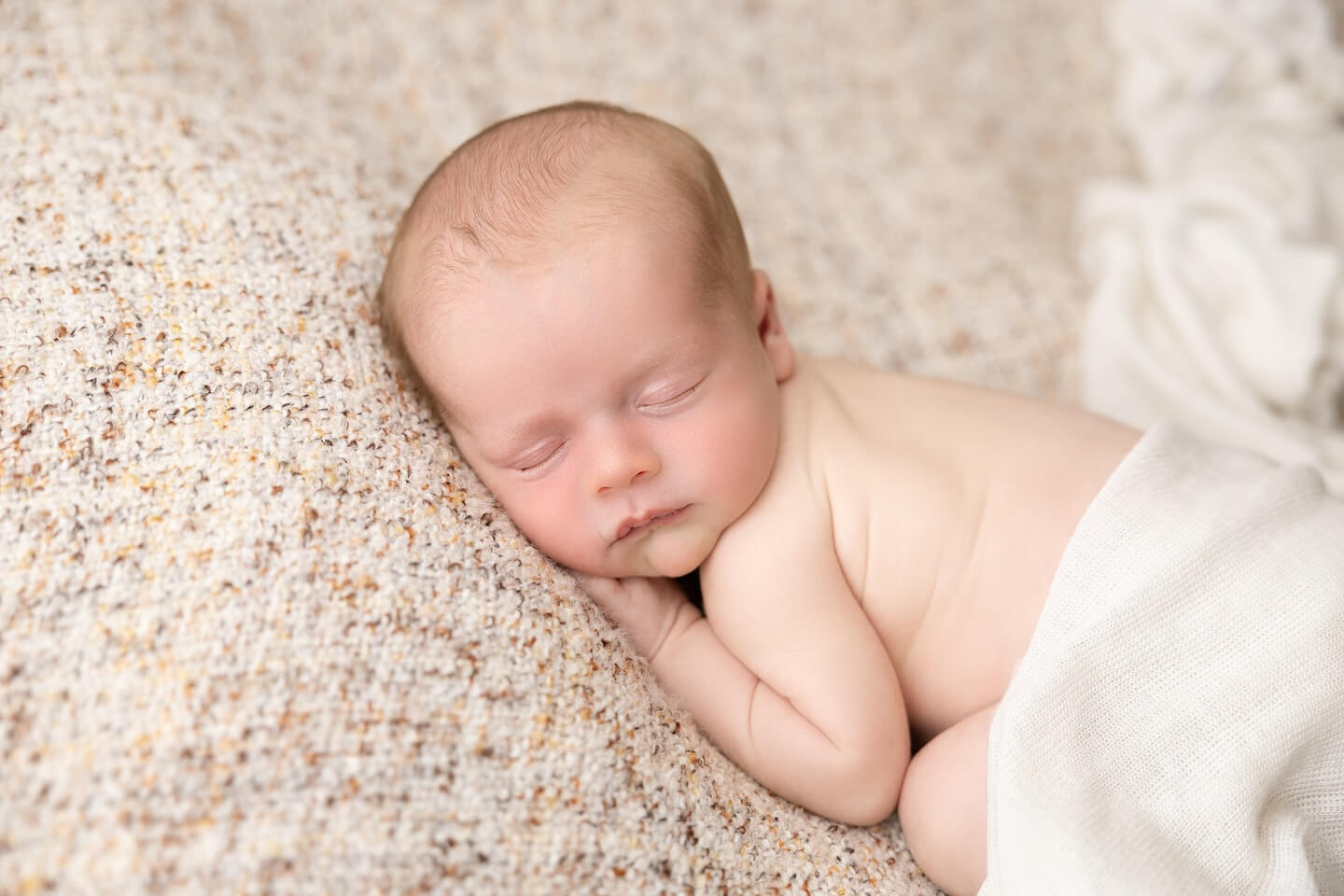boy sleeps on brown and tan blanket newborn photography in billings mt