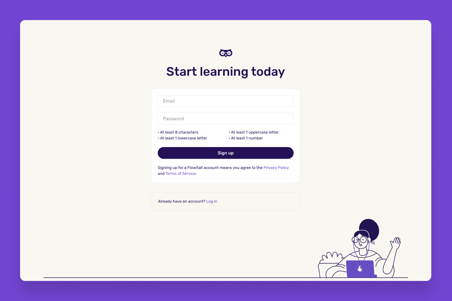Sign up page