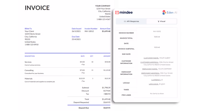 OCR Invoice Parser result on Eden AI