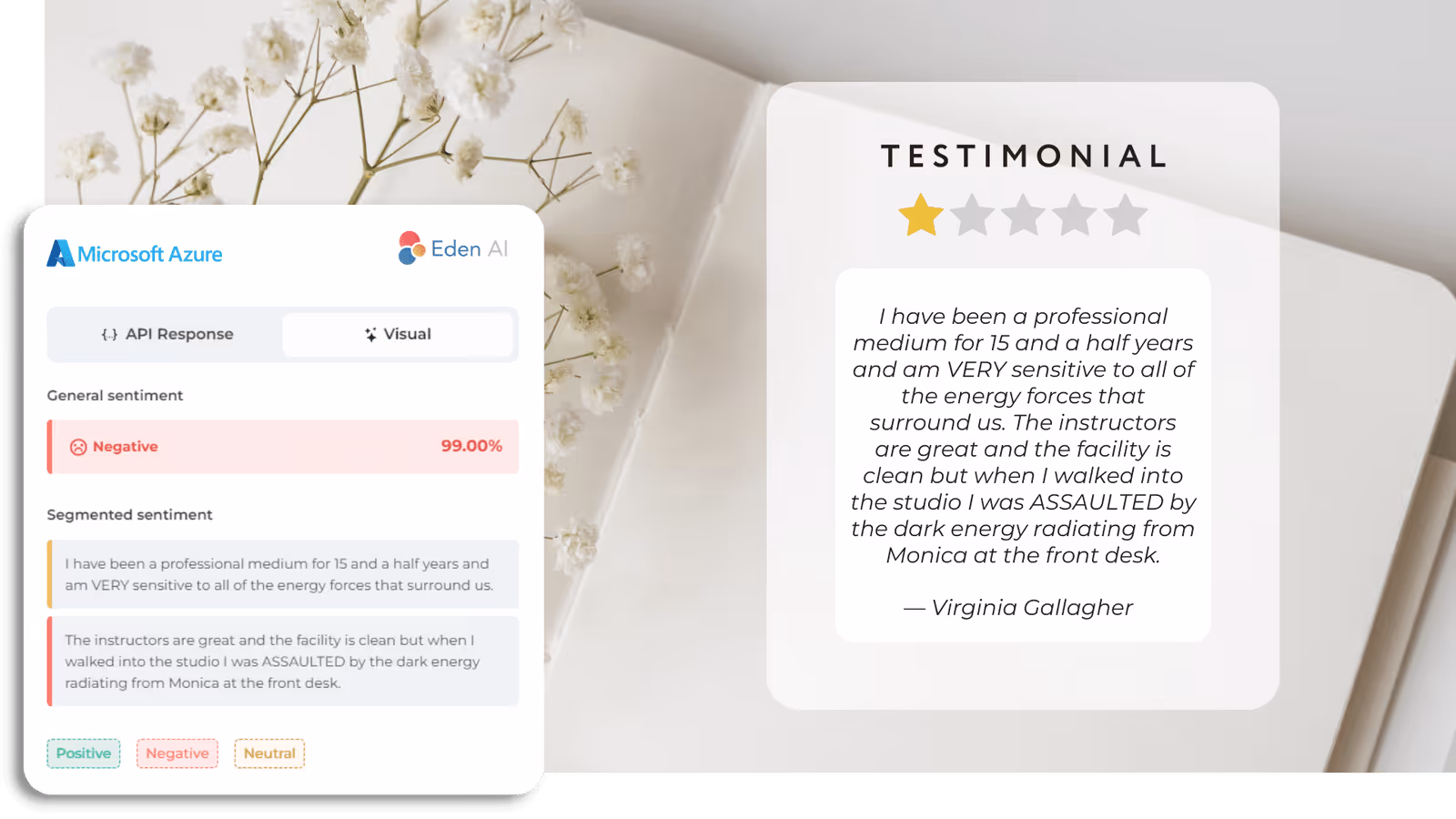Sentiment Analysis result on Eden AI