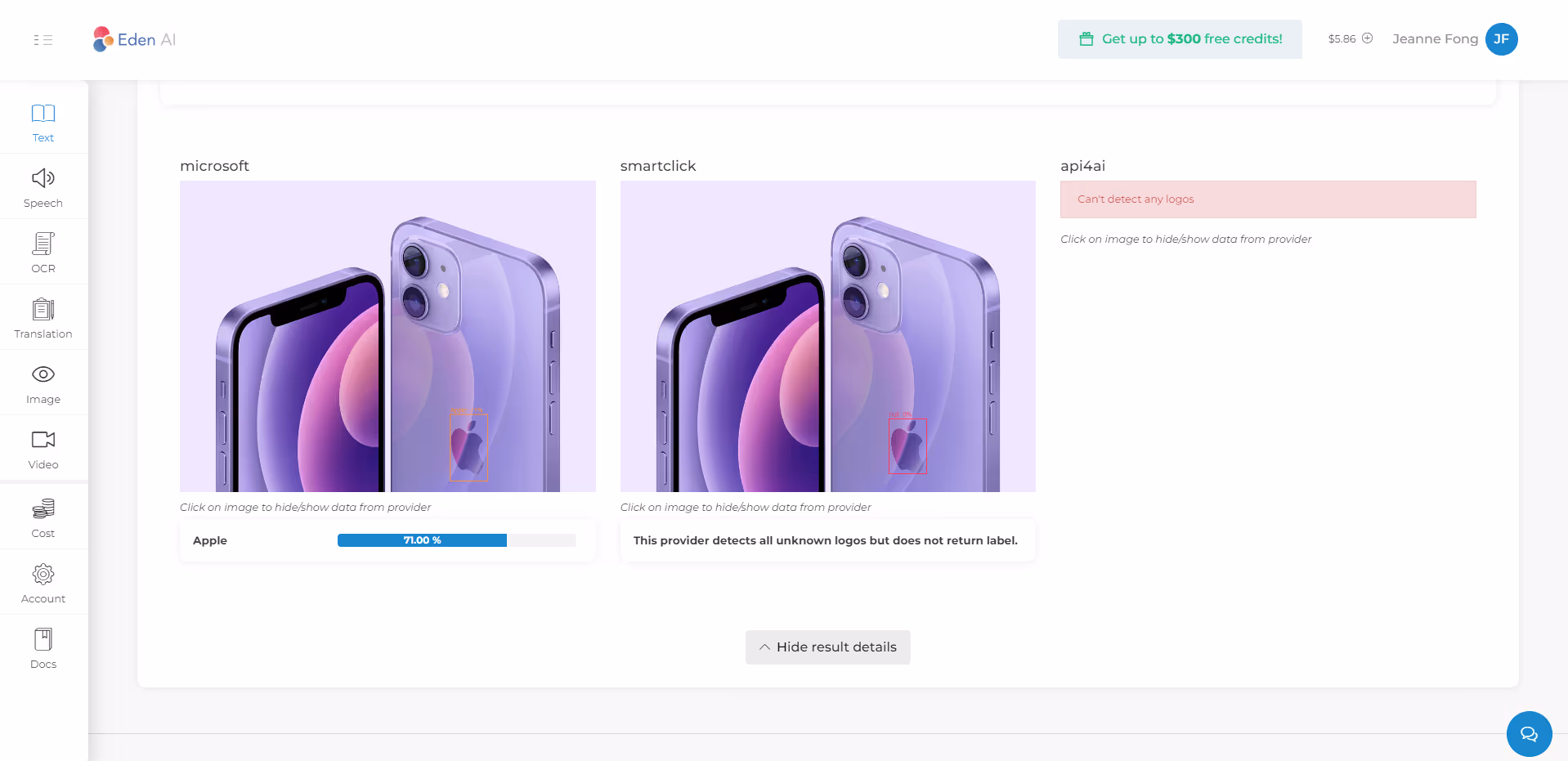 Logo Detection AI on Eden AI platform