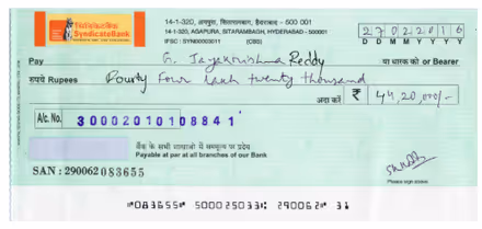 A photo of a cheque