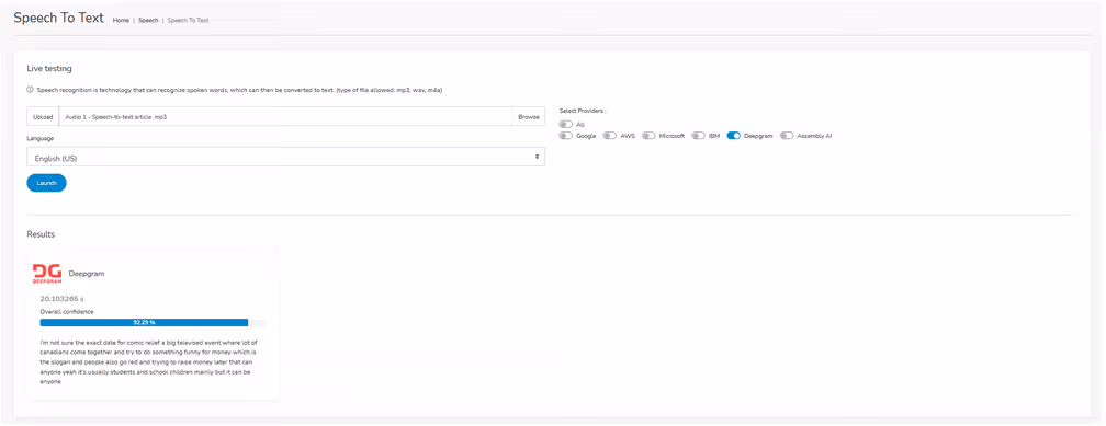 Deepgram on Eden AI platform