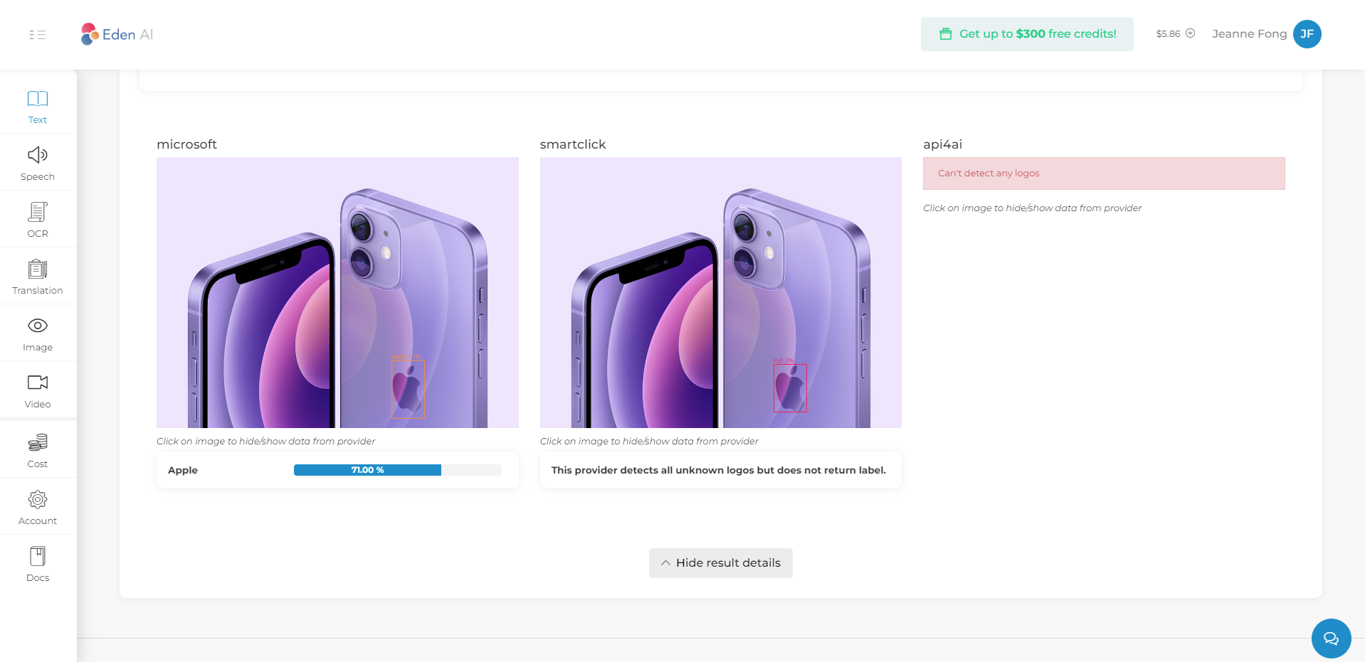 Logo Detection AI on Eden AI platform