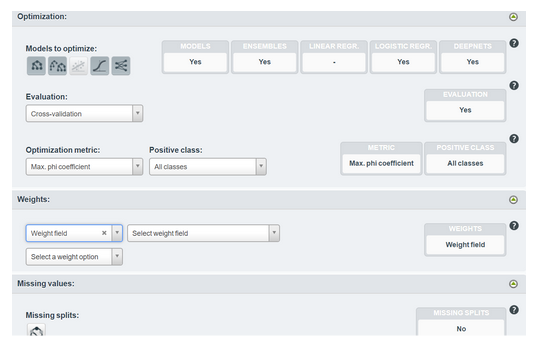 BigML settings