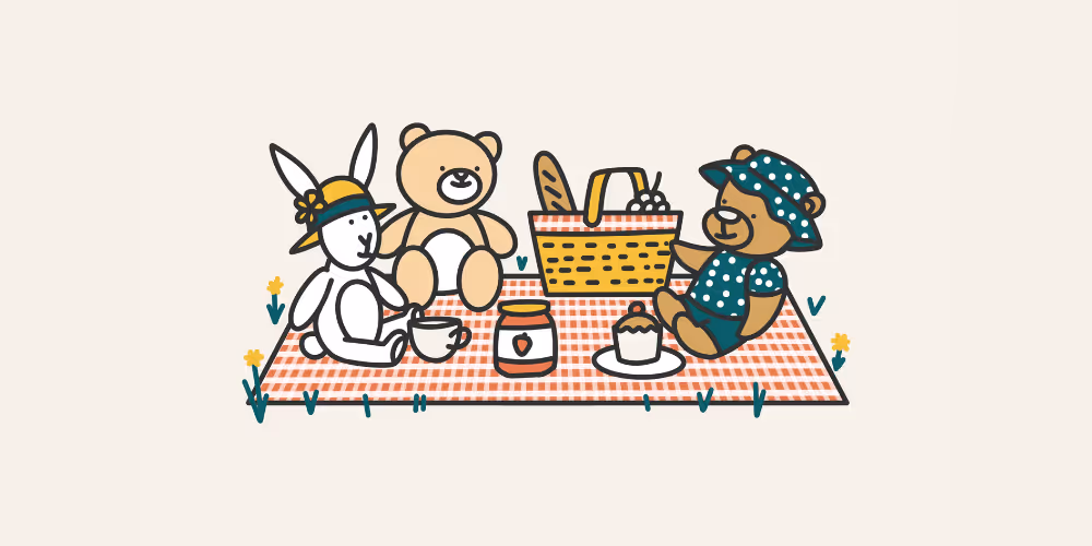 A cartoon image of toys at a picnic representing the Kids Zone at Home, Life & You LIVE