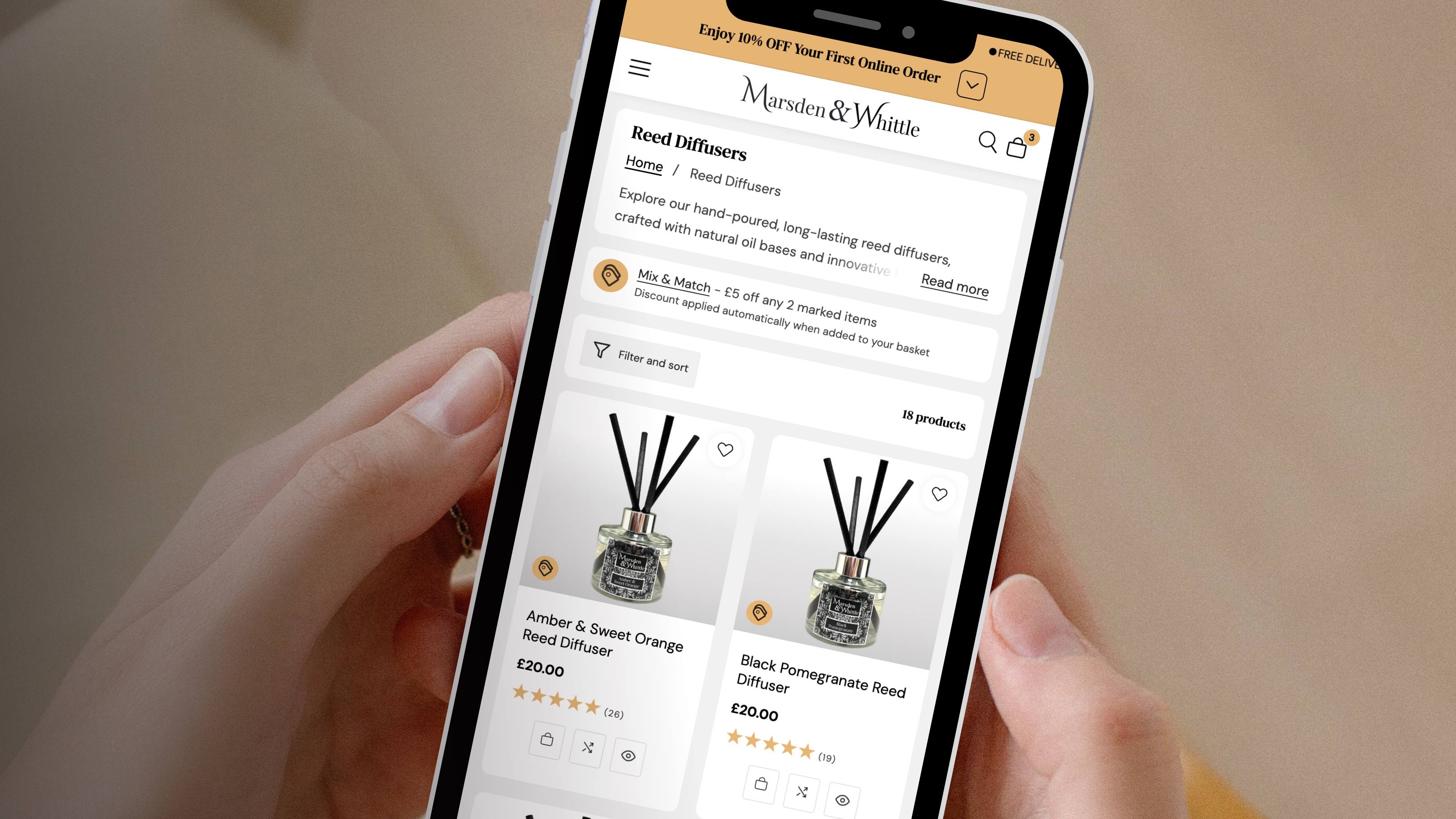 Image of a new website for fragrance brand Marsden & Whittle