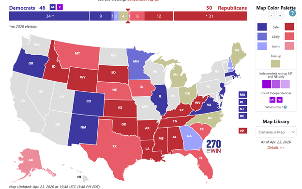 Control of the U.S. Senate Now a Toss-Up