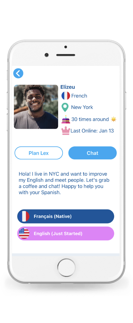 Lexody Apple app - language exchange profile