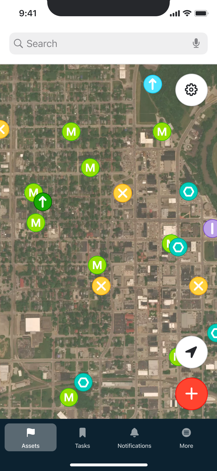 Ziptility mobile GIS app home screen showing utility asset map with real-time crew locations