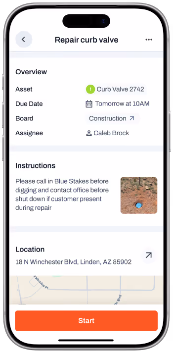Ziptility mobile app mockup showing GIS mapping for water utilities