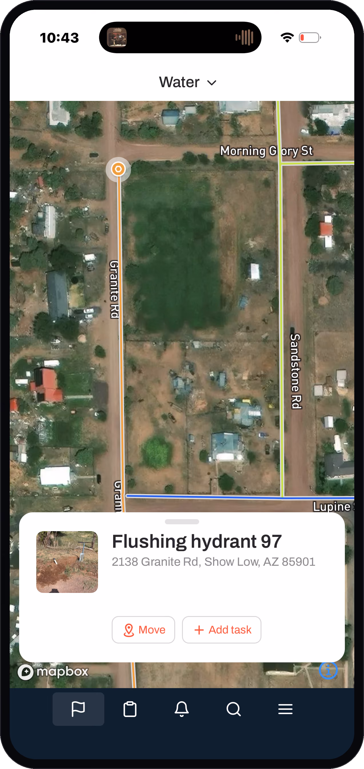 A water system mapped in the Ziptility app