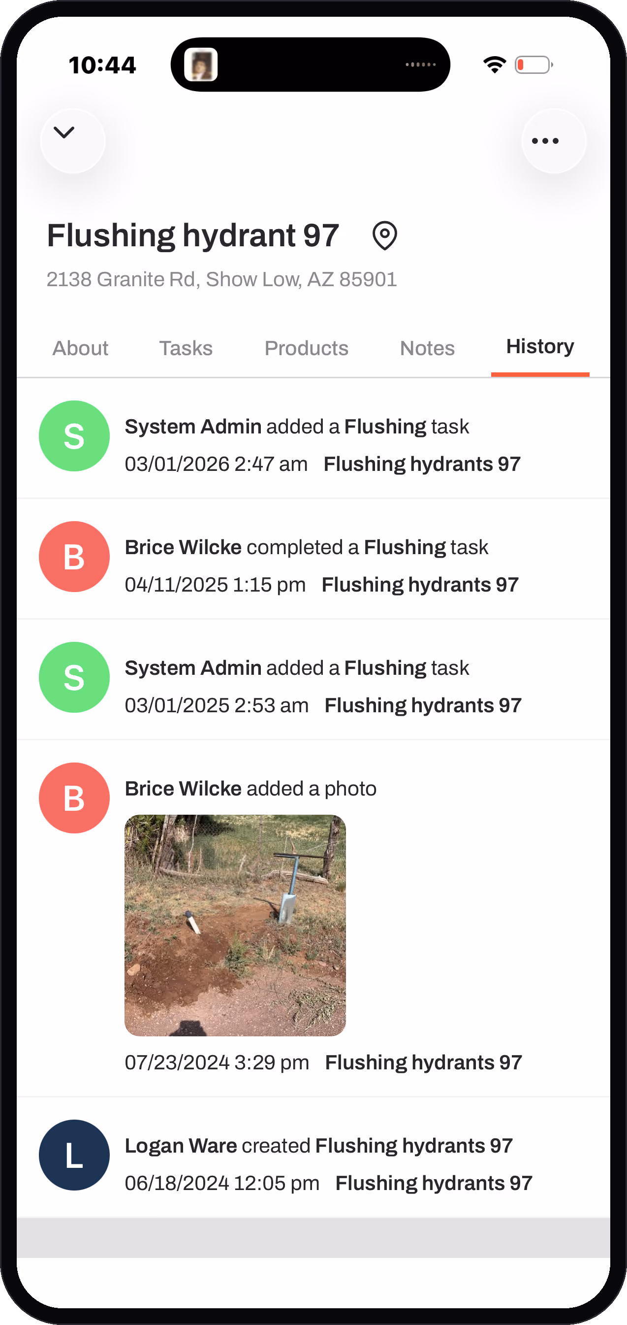 Ziptility task history showing who completed each job and when