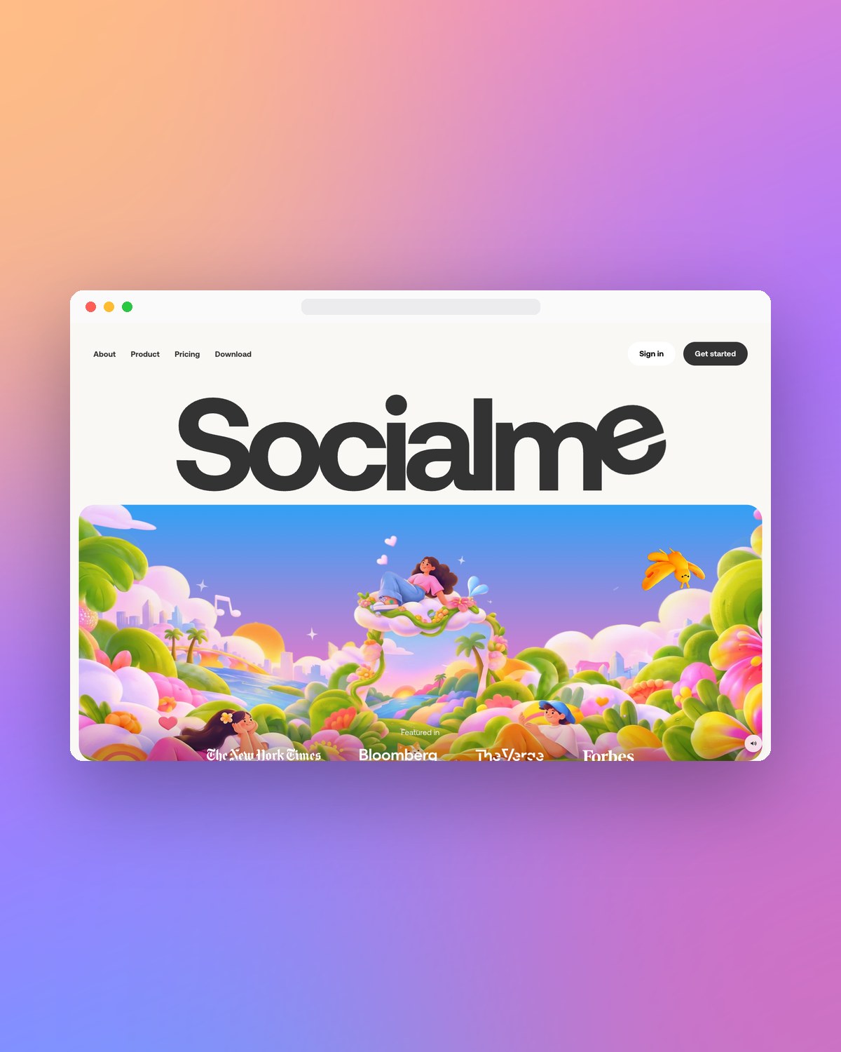 Socialme website in a browser frame