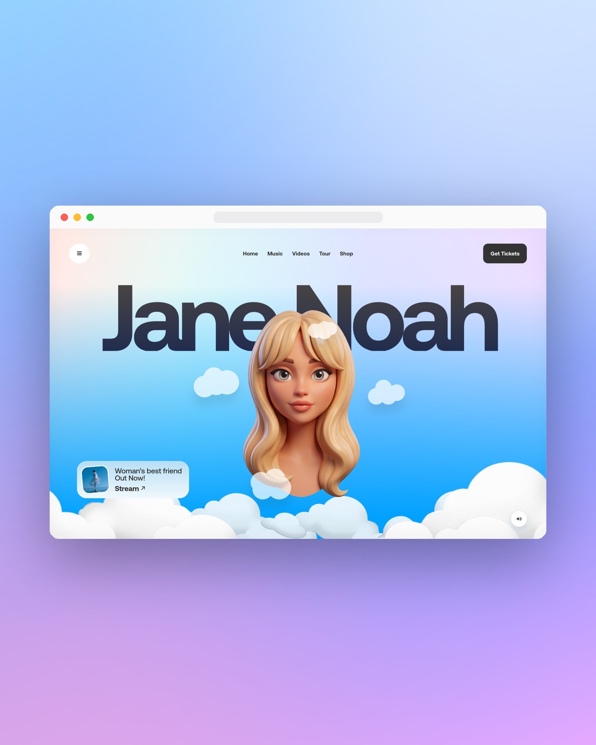 Jane Noah website in a browser frame