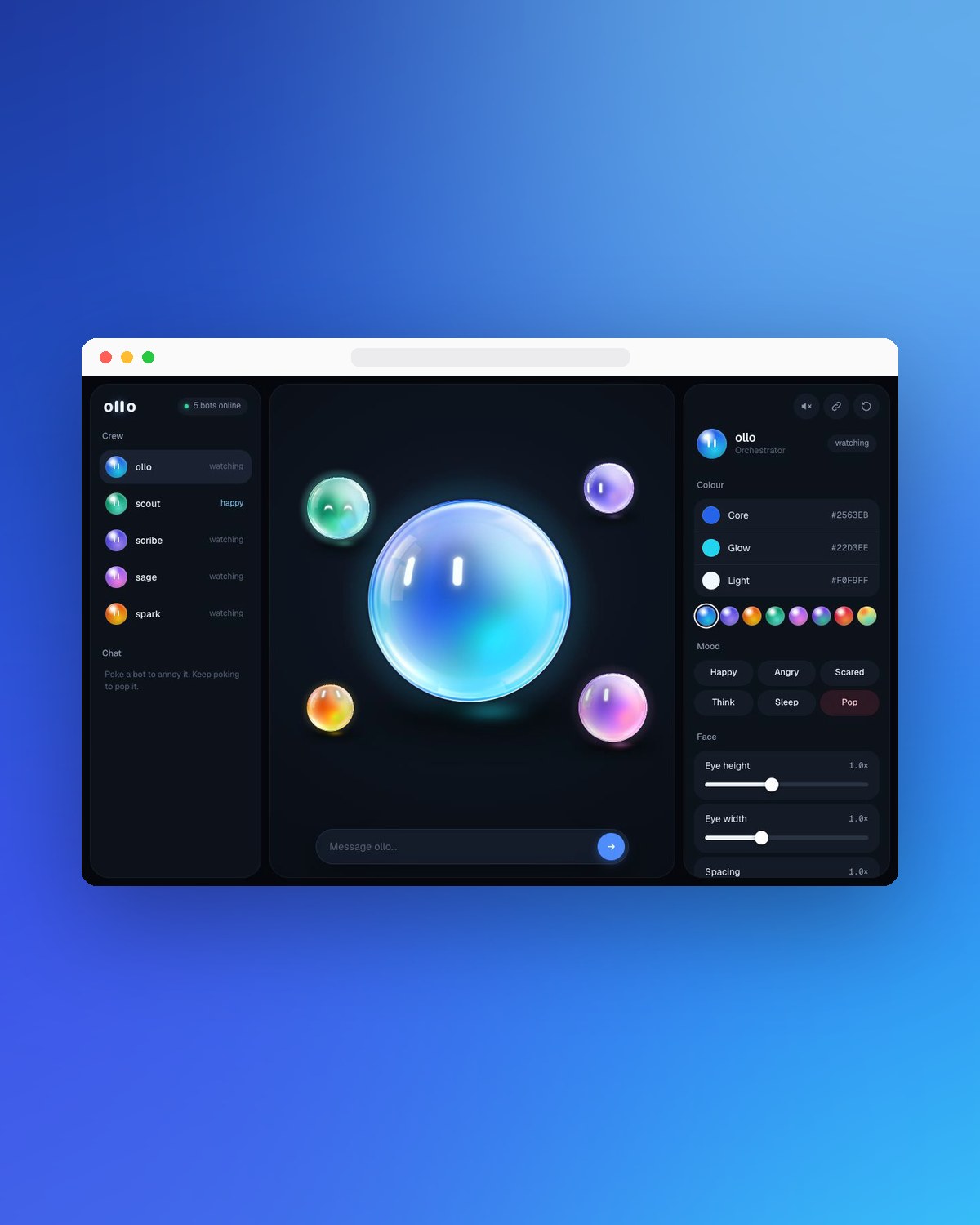 ollo web app in a browser frame