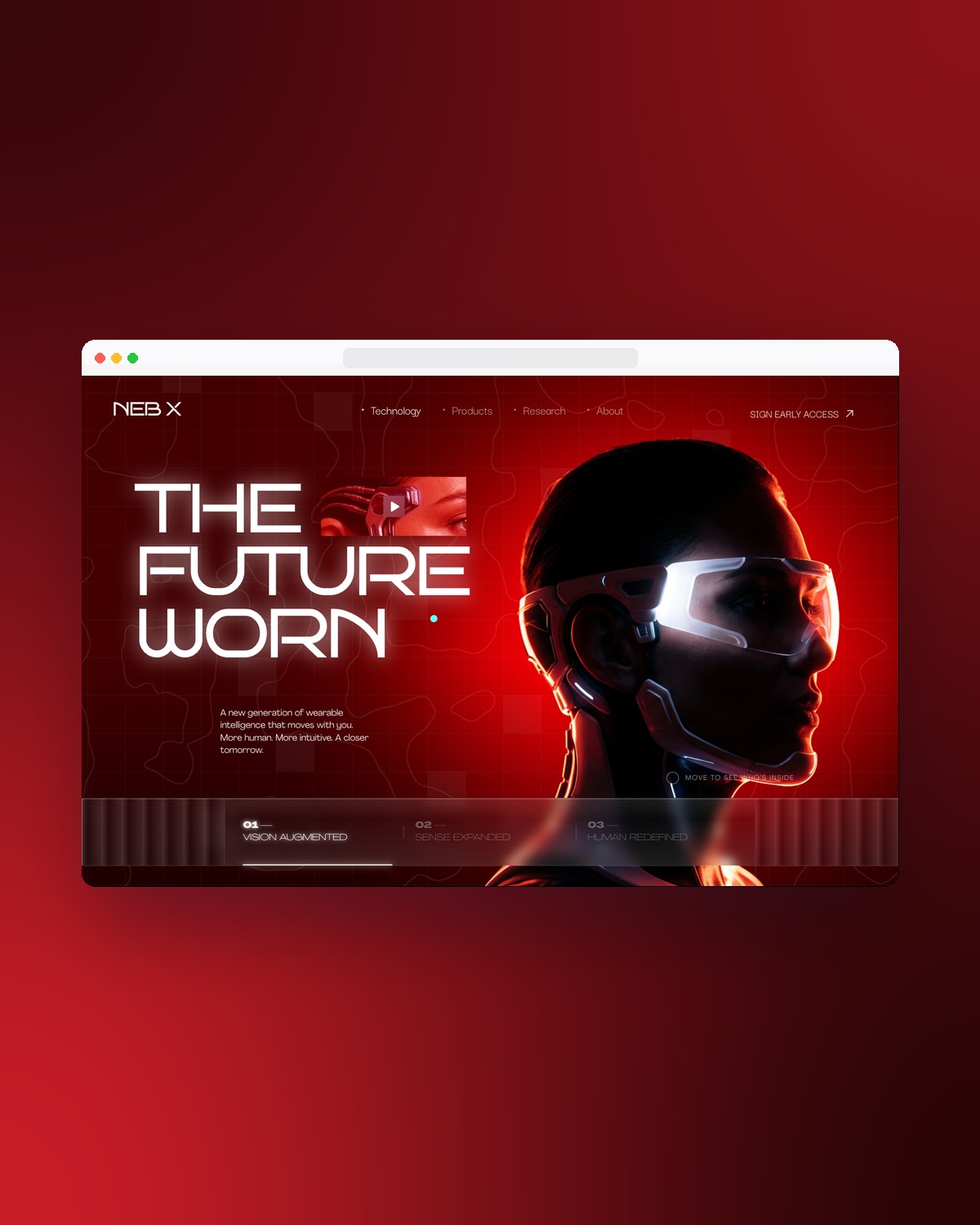NEB X website in a browser frame