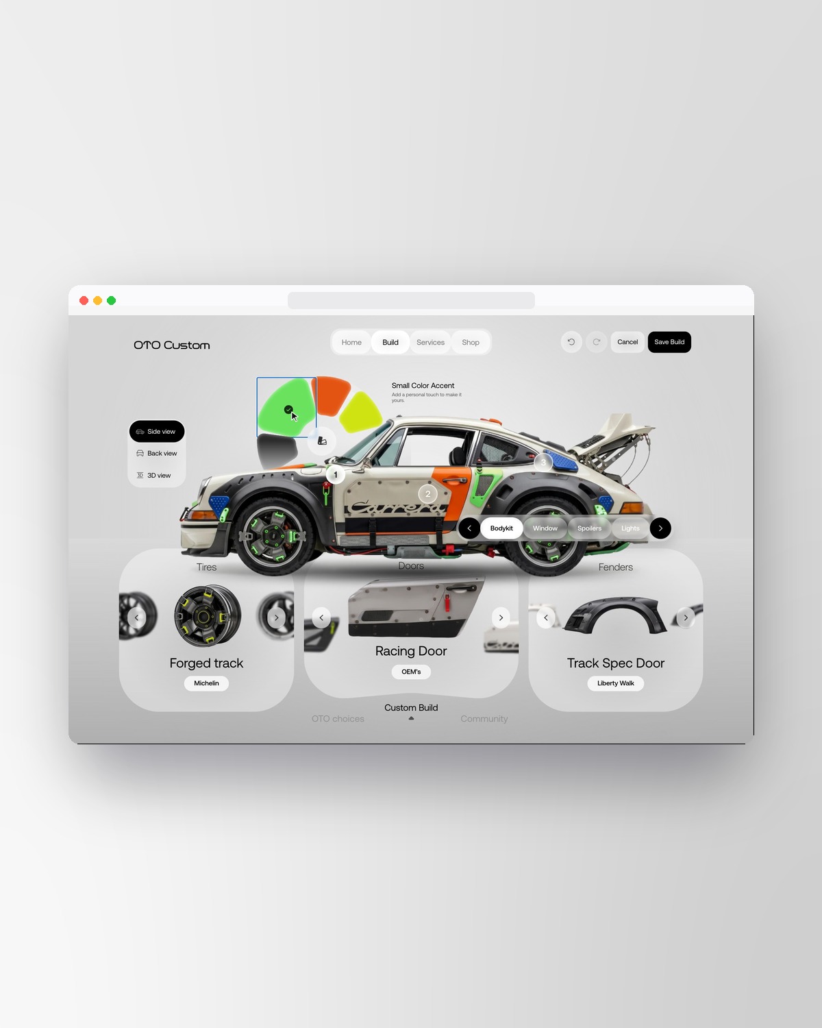 OTO Custom website in a browser frame