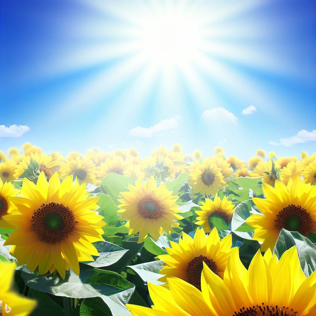 a field of sunflowers and the sun
