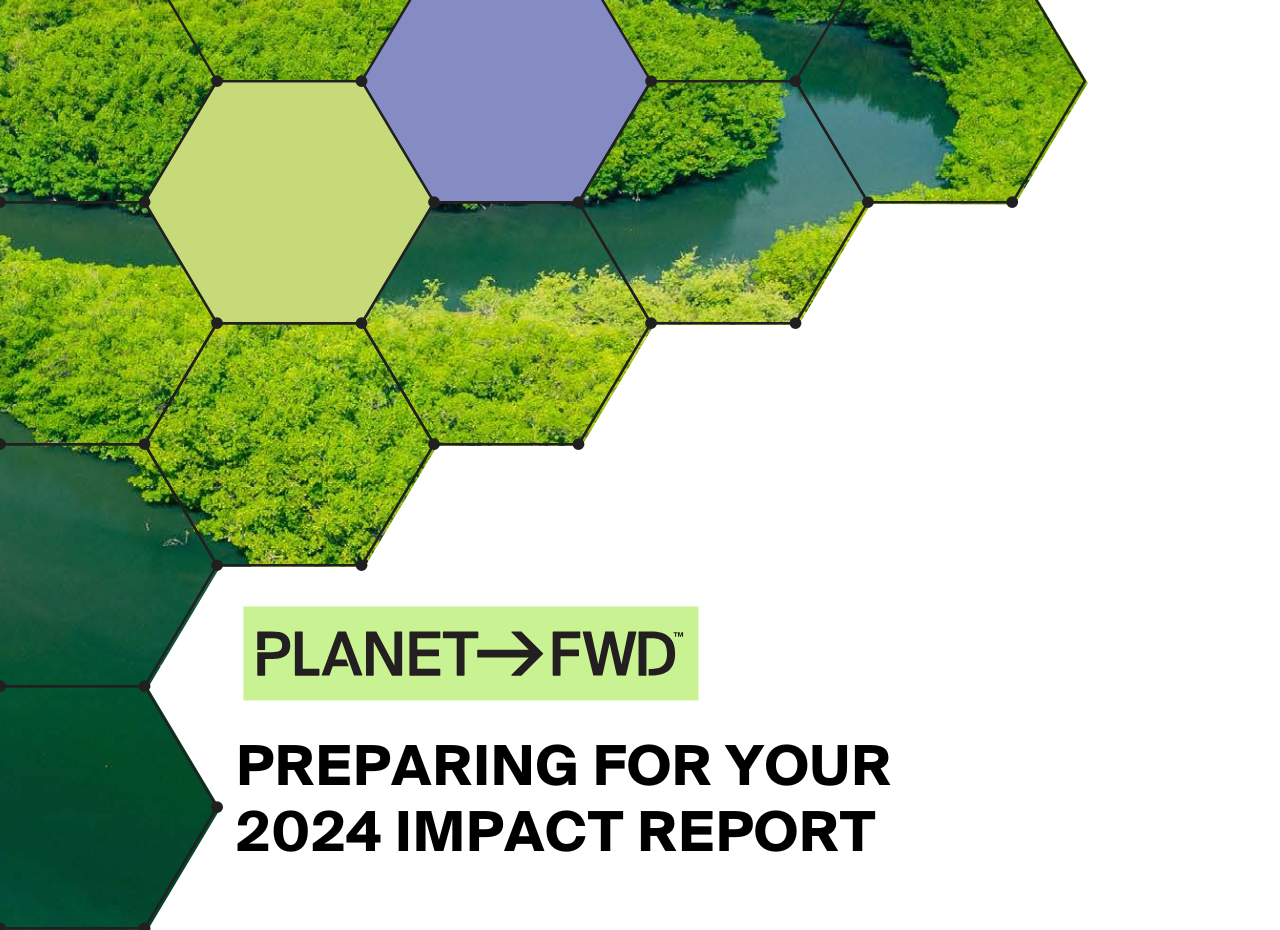 a green and purple hexagons with a river and trees