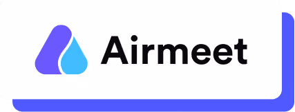 Airmeet logo with a purple and blue abstract triangular shape on a white background.