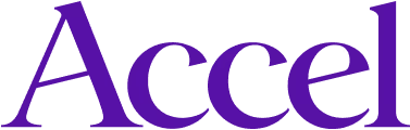 Accel company logo in purple text.