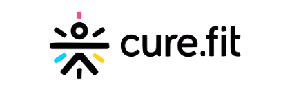 cure.fit logo with stylized human figure and colorful accents