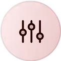 Three dark vertical sliders arranged horizontally on a light pink circular background.