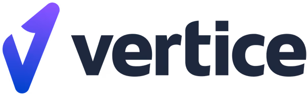 Vertice brand logo with a blue checkmark-like symbol followed by the text 'vertice'.