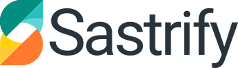 Sastrify logo with stylized geometric shapes in teal, yellow, and orange beside black text.