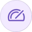 Purple speedometer icon inside a light purple circle indicating speed or performance.