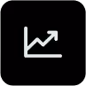 White line chart icon with upward trend arrow on black background.