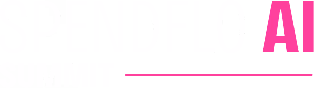 Spendflo AI Summit logo with white and pink text on black background.