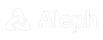 Aleph company logo with stylized interlocking shapes next to the name Aleph.