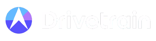 Drivetrain logo with a purple and blue compass arrow icon next to white text on a transparent background.