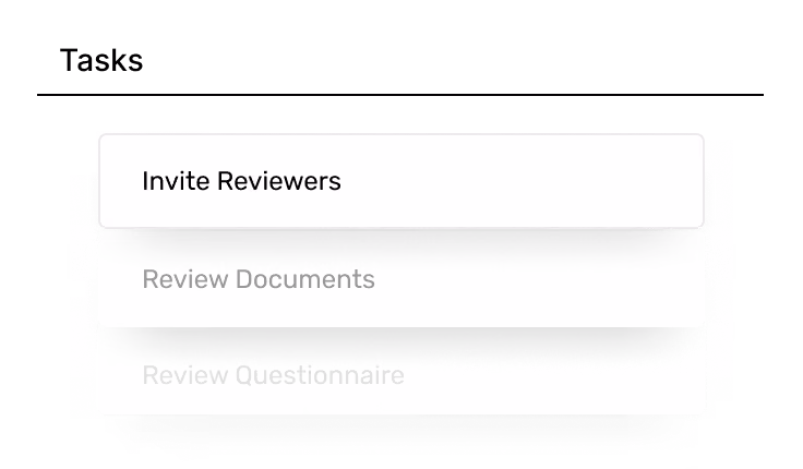 Dropdown menu with options: Invite Reviewers, Review Documents, Review Questionnaire.