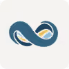 Abstract teal and beige infinity symbol with waves inside on a light background.
