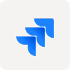 Three blue overlapping arrow shapes pointing upward on a light gray square background.