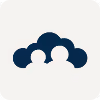 Stylized cloud with dark and light blue circular segments on a light background.