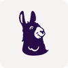 Stylized dark purple llama head illustration on a light background.