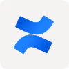 Blue Confluence logo on a light gray square background.