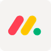 Stylized logo with three colored shapes: red and yellow diagonals and a green dot on a light background.
