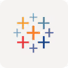 Tableau software logo with colorful interlocking T shapes on a light background.
